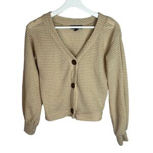 Derek Heart Tan Waffle Knit Cardigan Small Button Front Neutral